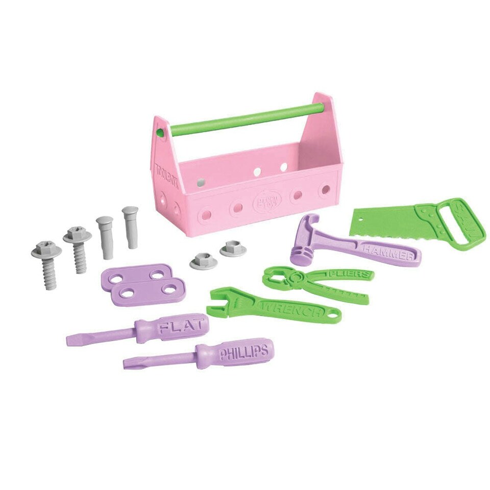 image 1 of Green Toys Pink 15 Piece Tool Set, Made From 100% Recycled Plastic