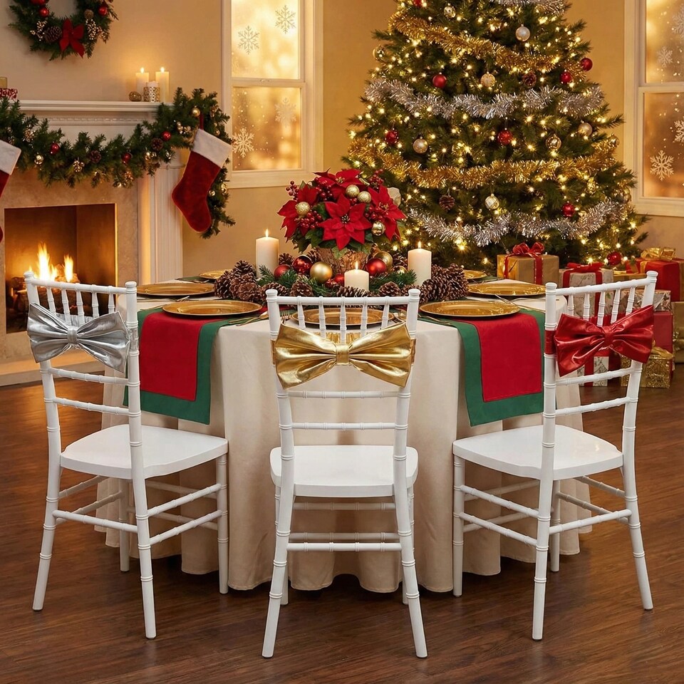 image 1 of 50cm Large Metallic Christmas Chair Bows Sashes Party Dining Decor Wedding | Gold | Gold | Set of 4