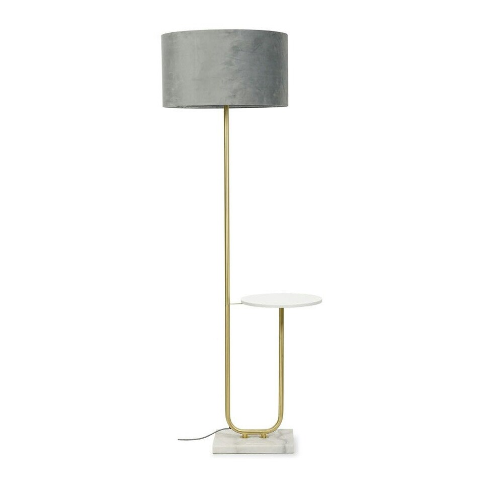 image 1 of ValueLights Tavel Brushed Gold Floor Lamp Grey Shade and Bulb