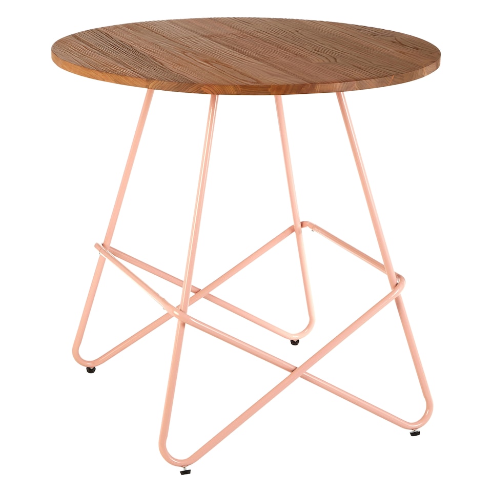 image 1 of Interiors by Premier Pink Metal and Elm Wood Round Table, Versatile Coffee Table for Home and Office, Round Outdoor Dining Table