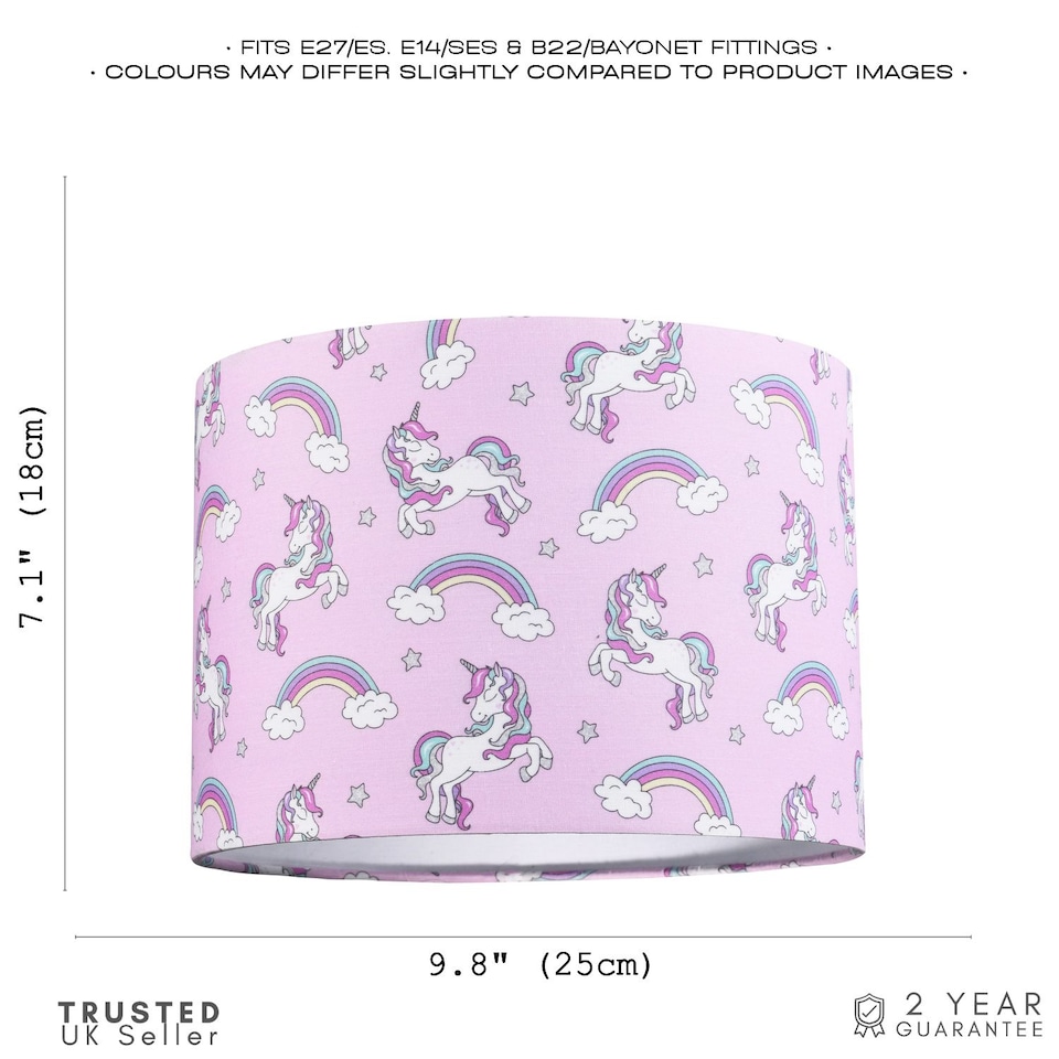 image 1 of Beautiful Modern Soft Lilac Cotton Lampshade with Unicorns Clouds and Rainbows | Purple | Lilac | 1