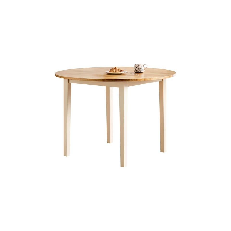image 1 of Furniturebox Salcombe Oak and Cream Solid Wood Round Dining Table