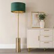 image 2 of ValueLights Lexy Gold Dimmable Floor Lamp with Forest Green Velvet with Gold Inner Lamp Shade