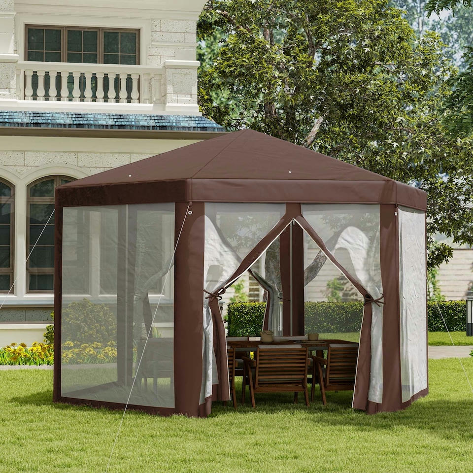 image 1 of Outsunny Hexagonal Garden Gazebo Party Tent Patio Marquee Canopy