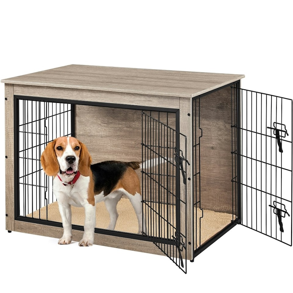 image 1 of Yaheetech 96 cm W Dog Crate Furniture | Grey | One Size