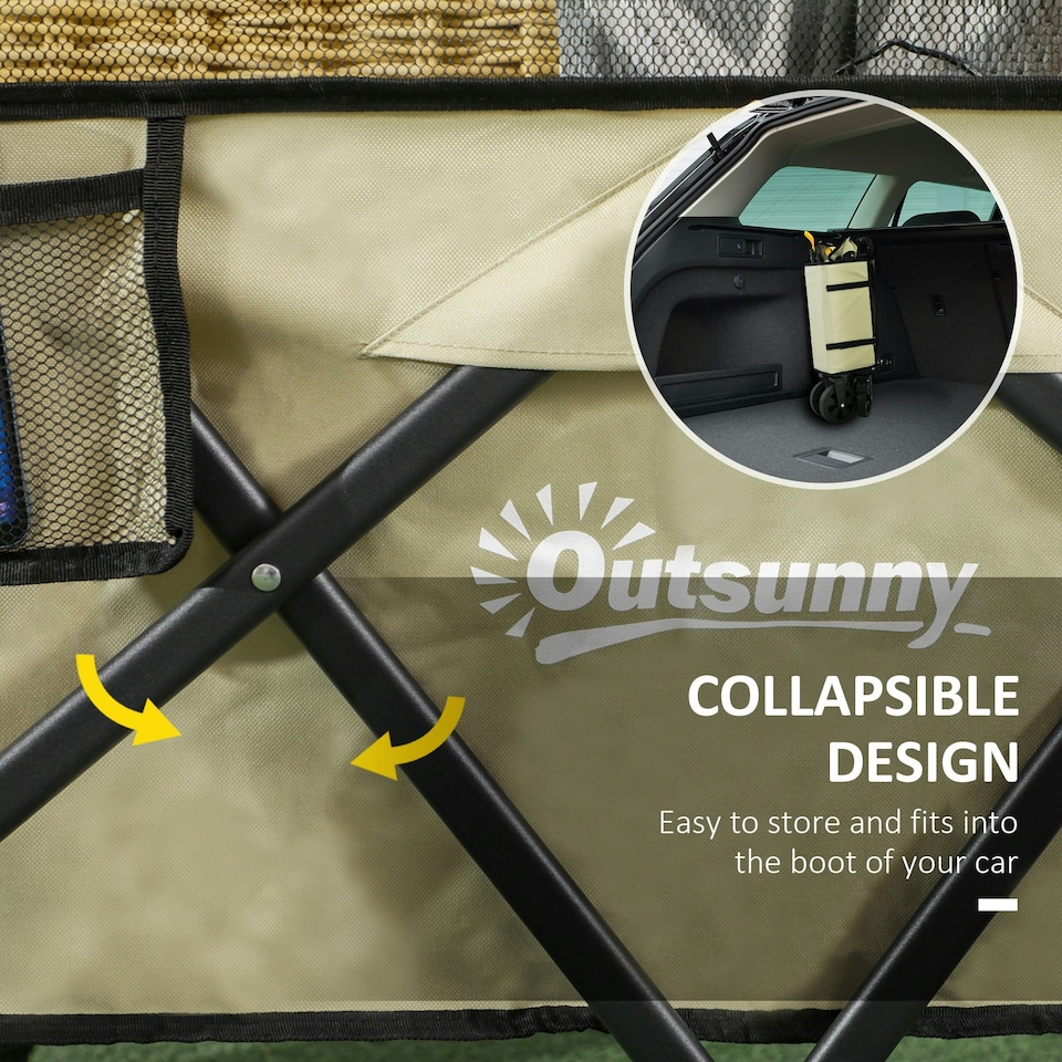 image 1 of Outsunny 180L Folding Garden Trolley Wagon Cart w/ Extendable Side Walls, Black