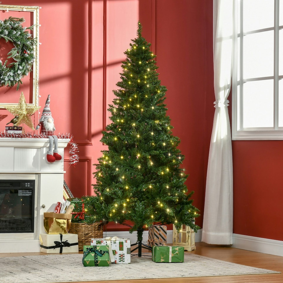 image 1 of HOMCOM 6FT Prelit Artificial Christmas Tree w/ Warm White Light Xmas Decoration