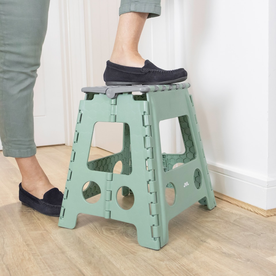 image 1 of JVL Small & Large Folding Step Stool Set – Multi-Purpose, Kitchen & Bathroom – Green