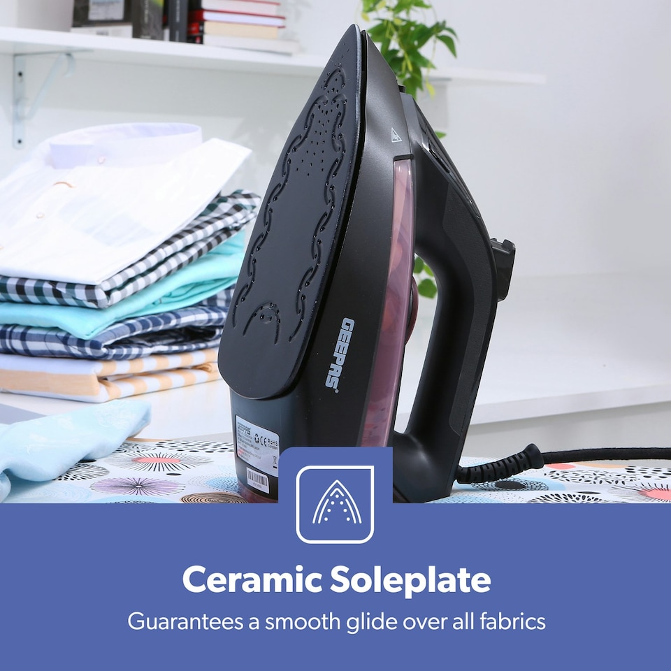 image 1 of GEEPAS Steam Iron | Clothes Dry & Steam Press, 2400W Black