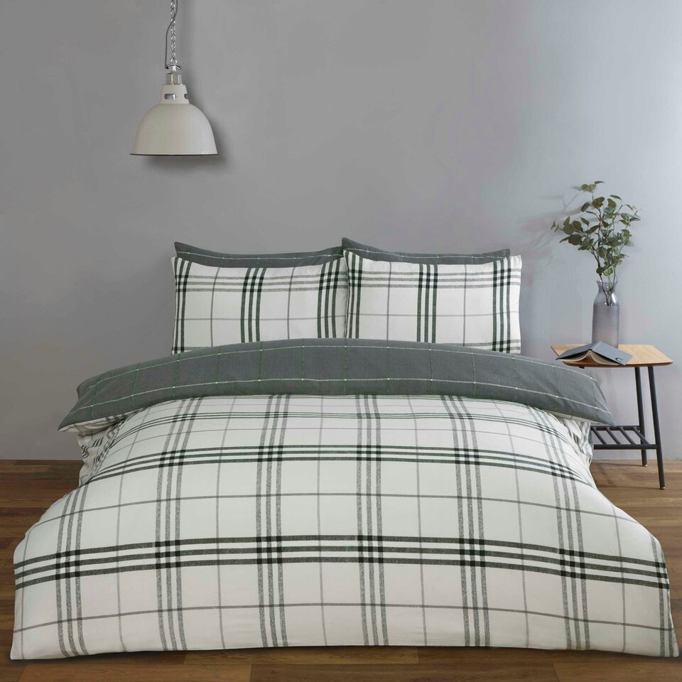 image 1 of Harris Check Polyester Duvet Cover Set with Pillowcase | Grey | Single | 1
