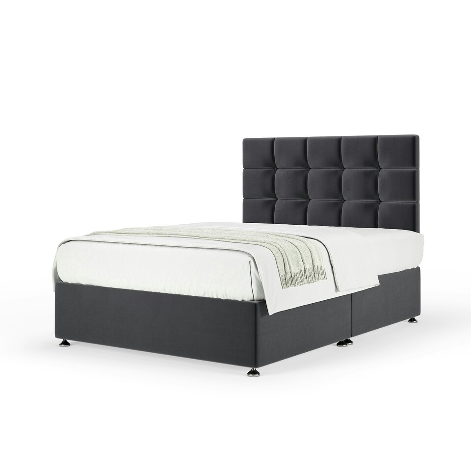 image 1 of Majestic 1000 Pocket Sprung Graphite Plush Velvet Divan Set And Pearl Headboard Single