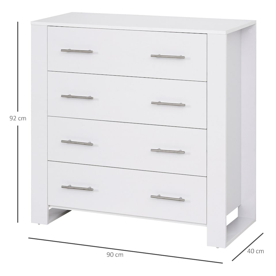 image 1 of HOMCOM Chest Of 4 Drawers Storage Cabinet Bedroom Clothes w Metal Handles Base Freestanding Unit Furnishing Living Room White