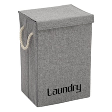 Living and Home Laundry Hamper Clothes Storage with Lid & Handles- Grey