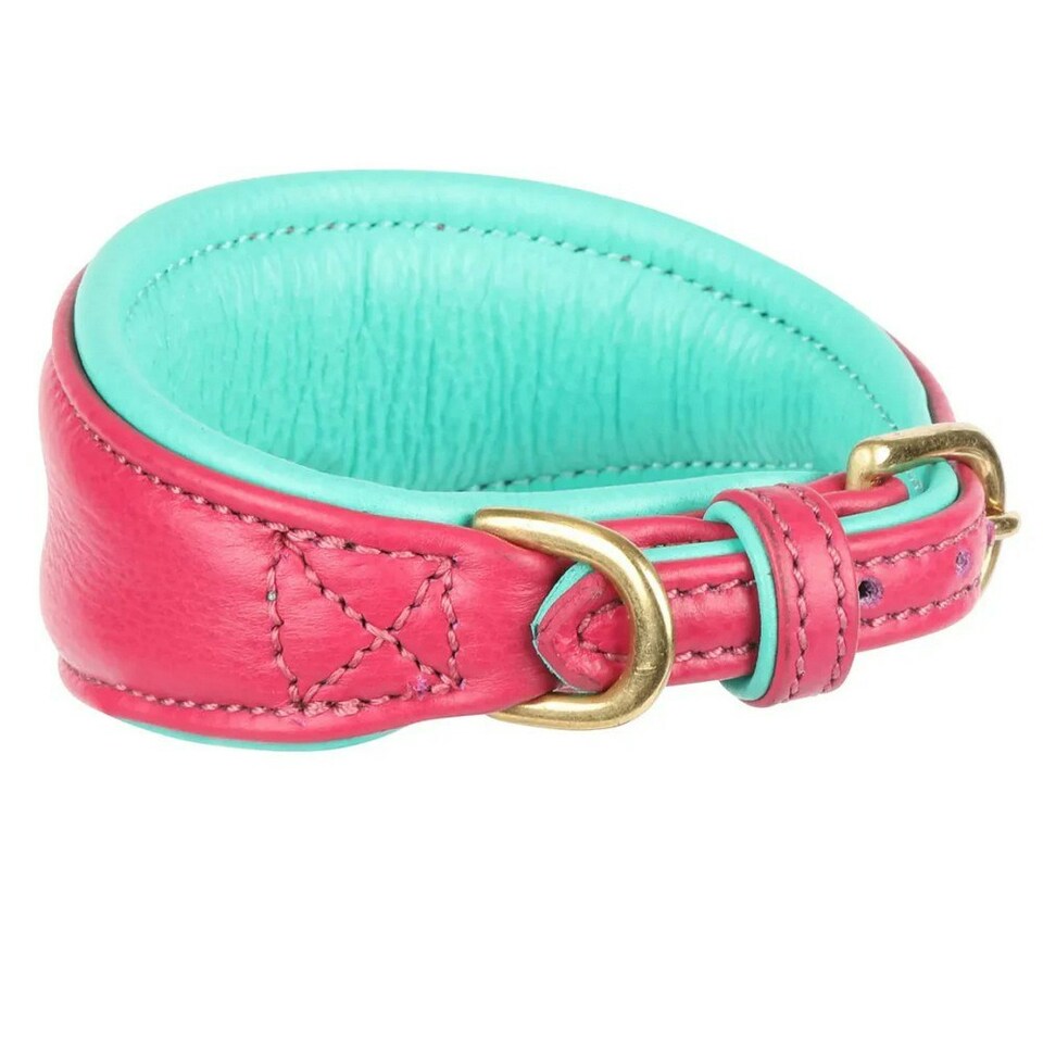 Digby & Fox Leather Padded Greyhound Dog Collar - Pink - XS - Neckline: 21cm-24cm