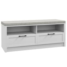 HOMCOM Shoe Bench with Removable Cushion, Open Compartments White