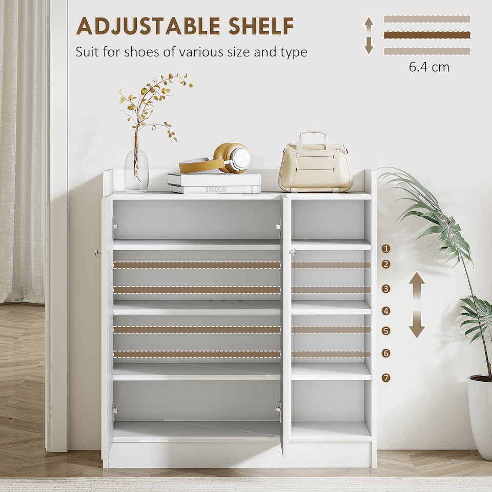 image 1 of HOMCOM Shoe Storage Cabinet Two Doors w  Adjustable 4 Shelves Cupboard Footwear Rack Stand Organiser Hallway White