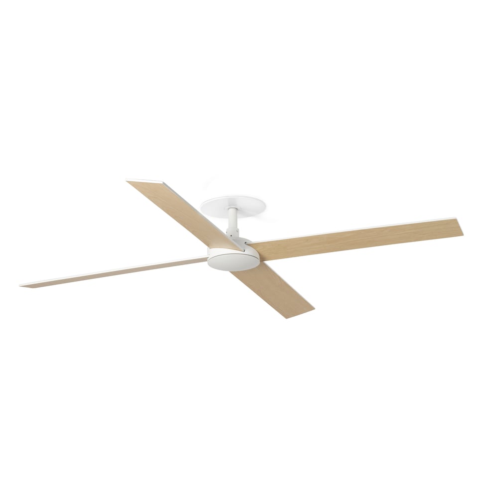 image 1 of Rudder Recessed 132cm Ceiling Fan Matt White, Ash Wood Blades, 4 Blade Reversible