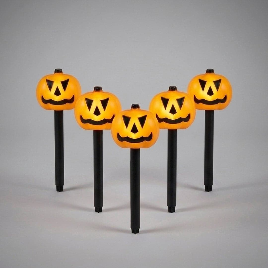 Light Up Pumpkin Stakes Halloween Garden Decorations - Pack of 5