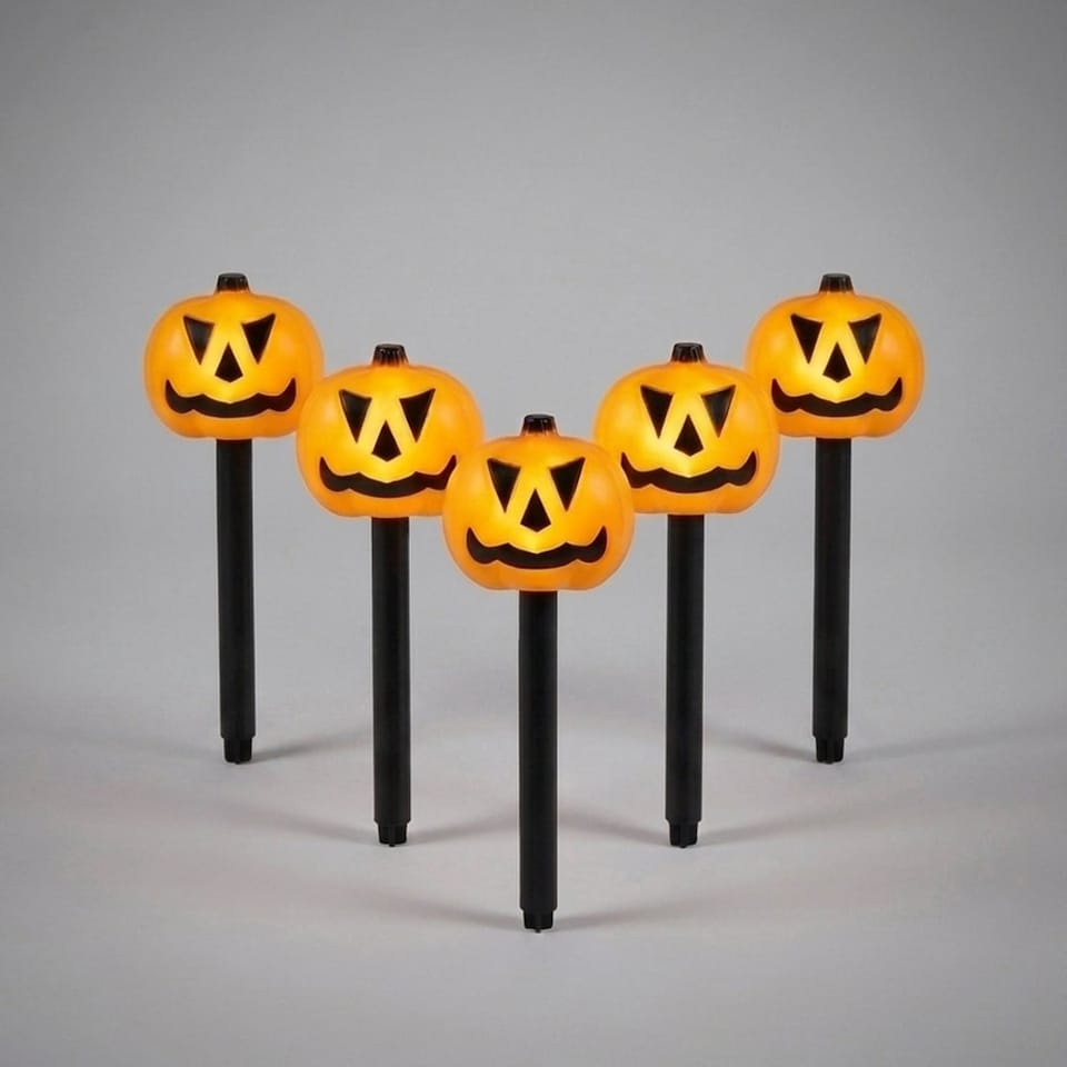 image 1 of Light Up Pumpkin Stakes Halloween Garden Decorations - Pack of 5