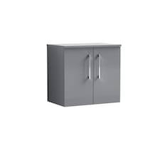 Balterley Level Modern Bathroom Wall Hung 2-Door Vanity Unit with Laminate Worktop, Soft Close Doors | Grey | Satin Grey