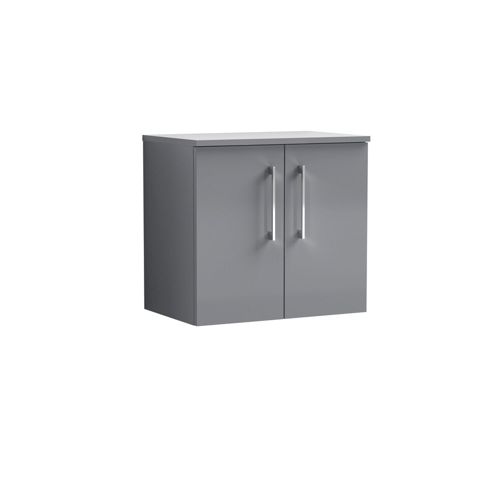 image 1 of Balterley Level Modern Bathroom Wall Hung 2-Door Vanity Unit with Laminate Worktop, Soft Close Doors | Grey | Satin Grey