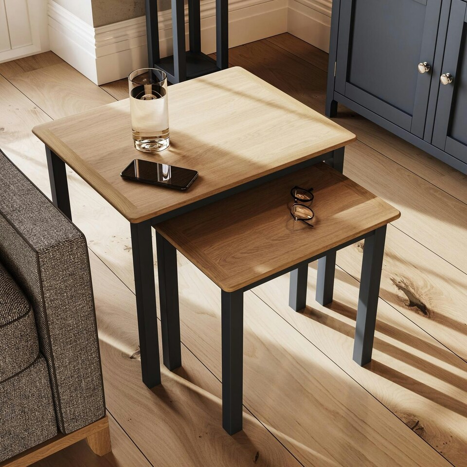 image 1 of Taberno Oak Nest Of 2 Tables Graphite Blue Blue
