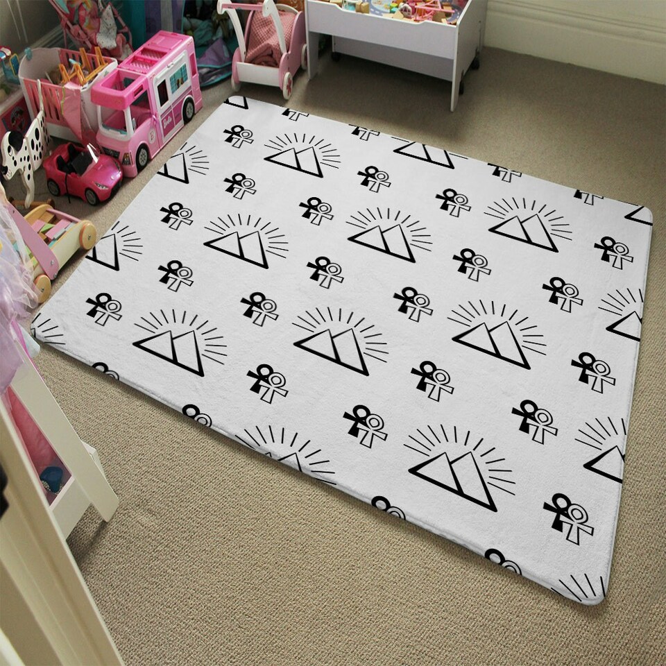 image 1 of Egyptian pyramid and ankh (Rug) White | XL: 160x230cm