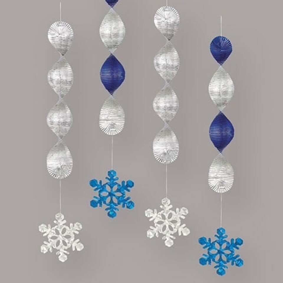 Holographic Christmas Snowflakes Spiral Hanging Decorations - Pack of 4