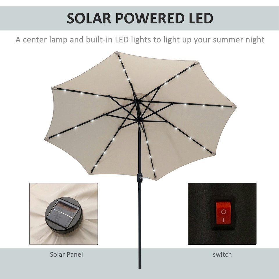 image 1 of Outsunny Outdoor Garden Solar Power 24 LED light Parasol Sun Umbrella Crank Tilt