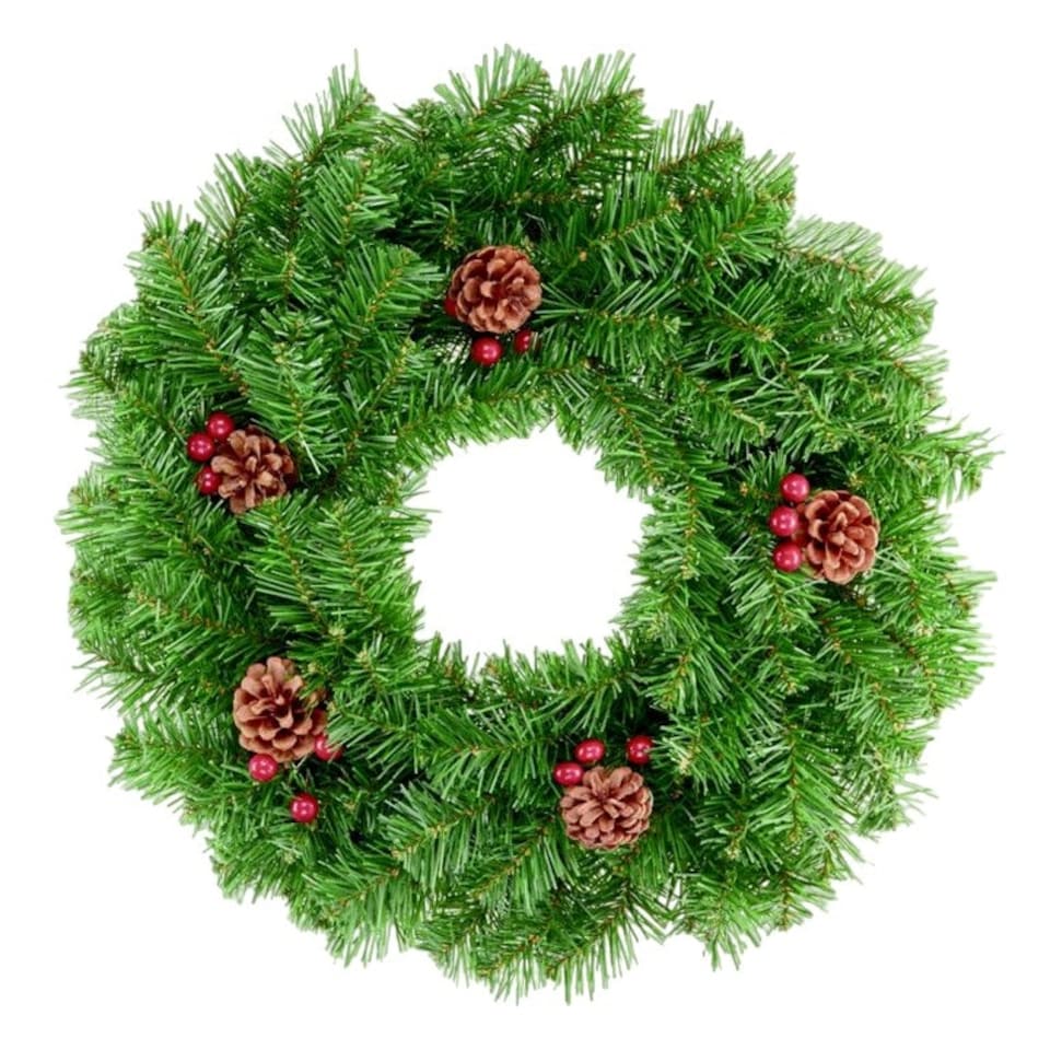 Premier Christmas Berries & Cones Wreath - Green/Red - 50cm