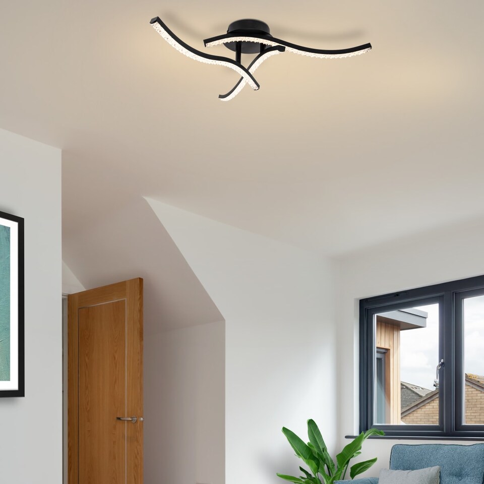 image 1 of COSYLYTE Kenworth 3 Light Integrated LED Modern Wavy Ceiling Light - Matt Black | Black | 1