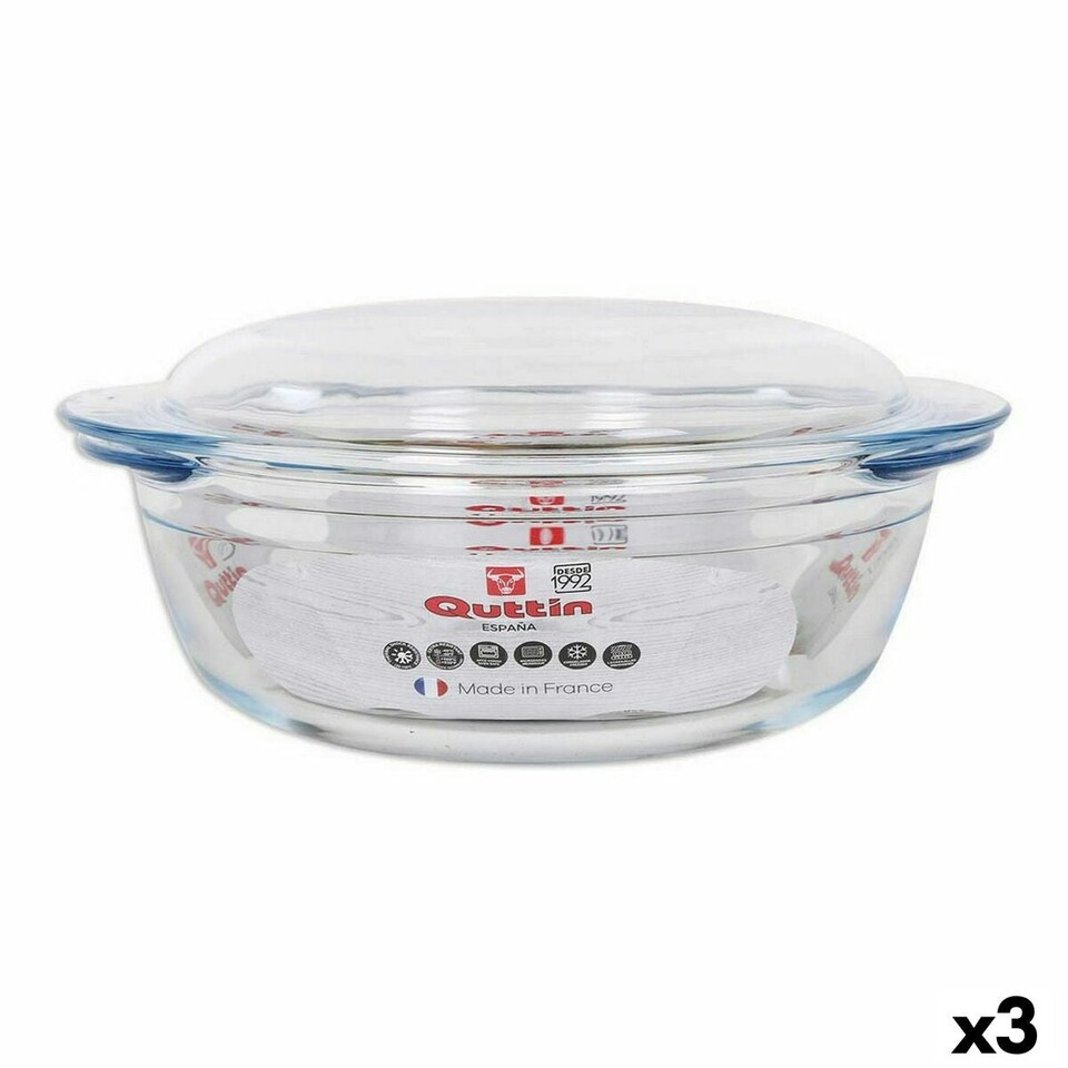 image 1 of Casserole with lid Quttin Glass 2,2 + 0,8 L (3 Units) N/A