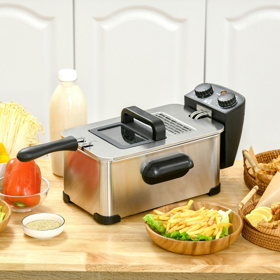image 1 of HOMCOM 3 Litre Deep Fat Fryer with Adjustable Temperature, 60min Timer, 2000W