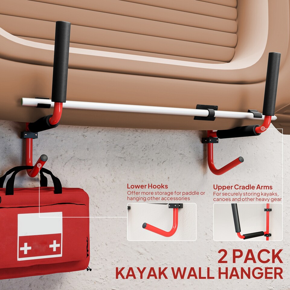 image 1 of HOMCOM Kayak Wall Mount Rack Heavy Duty Storing Storage Hangers Canoe W/ Fixings