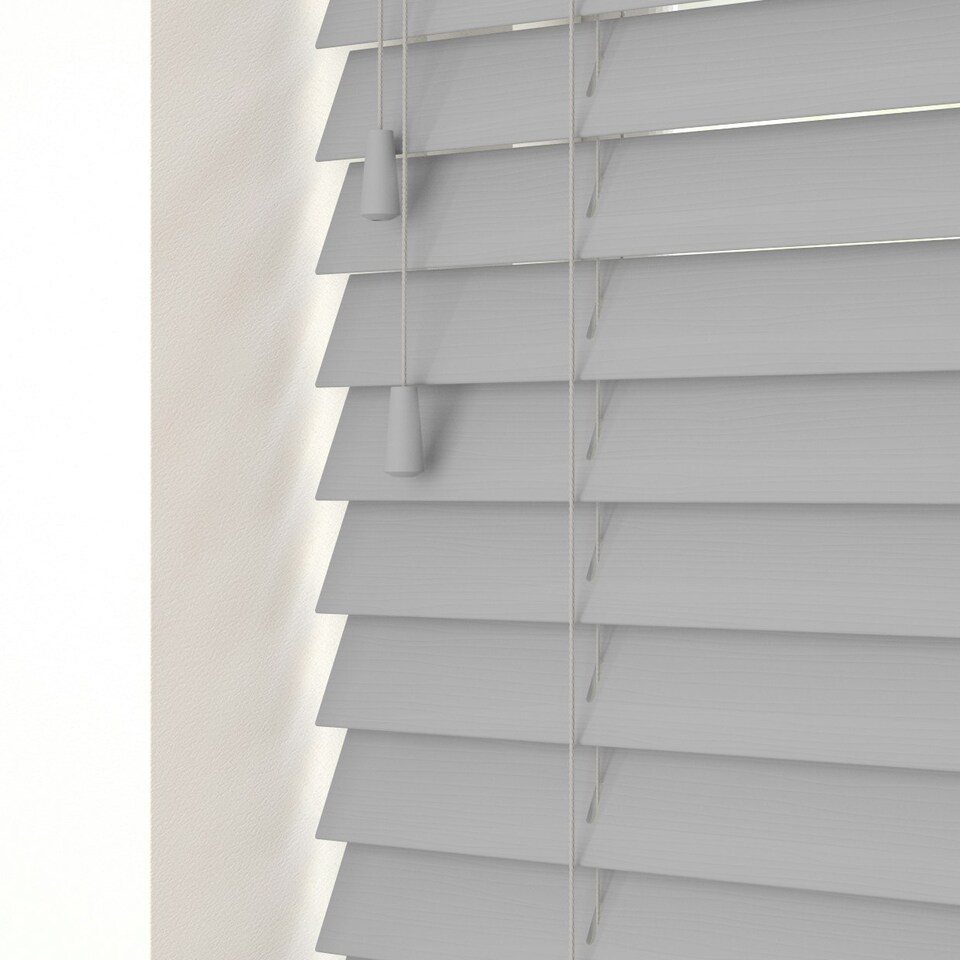 image 1 of 230cm Dove Grey Smooth Finish Faux Wood Venetian Blinds with Strings (120cm Drop) Grey | Grey
