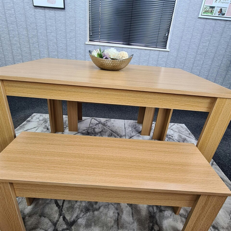 image 1 of Dining Table Set with 2 Benches Dining Room and Kitchen table set of 2 Brown