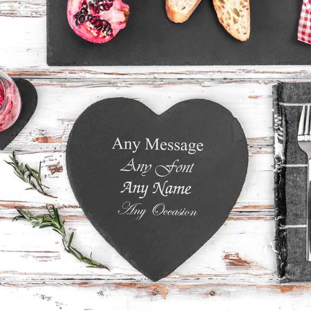 Uniqueful Personalised Engraved Heart Shape Natural Slate Placemat for Friend in Black | Size: 1 Pack