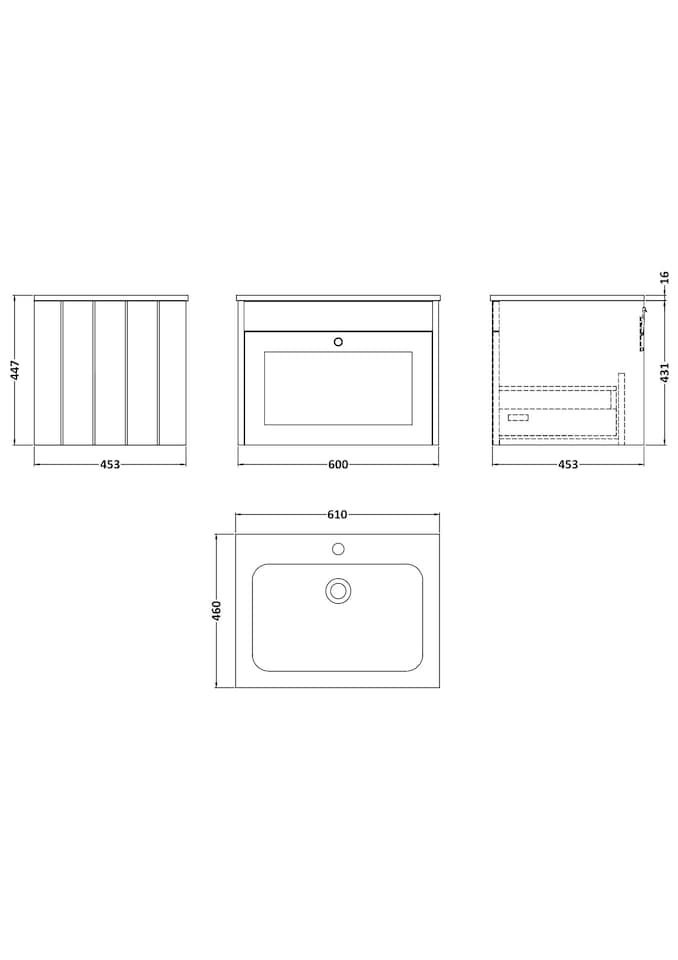 image 1 of Balterley Wall Hung 1 Drawer Unit with Stone Basin 1 Tap Hole | Grey | 431 x 600 x 453mm