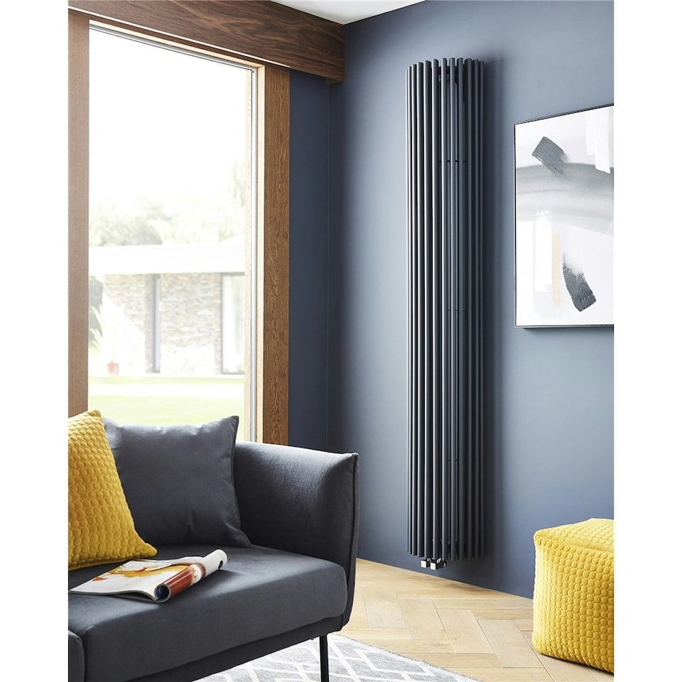 image 1 of 2000mm (H) x 351mm (W) - Curved Vertical Anthracite Radiator - (2m x 0.35m)