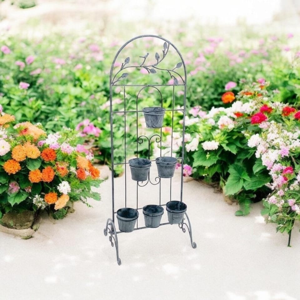 image 1 of Plant Stand - Metal - L38 x W50 x H126 cm - Stone Grey Grey