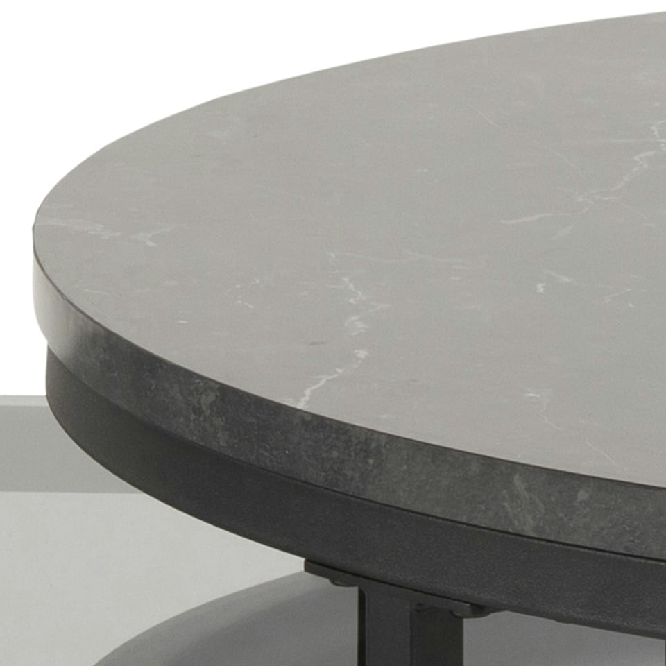 image 1 of Spiro Round/Oval Coffee Table Set with Black Marble/Smoked Melamine Glass Top