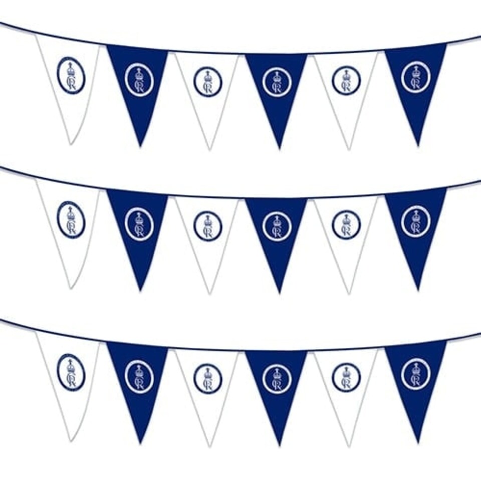 King Charles' Coronation Cypher Plastic Pennant Bunting 50m (5 x 10m)