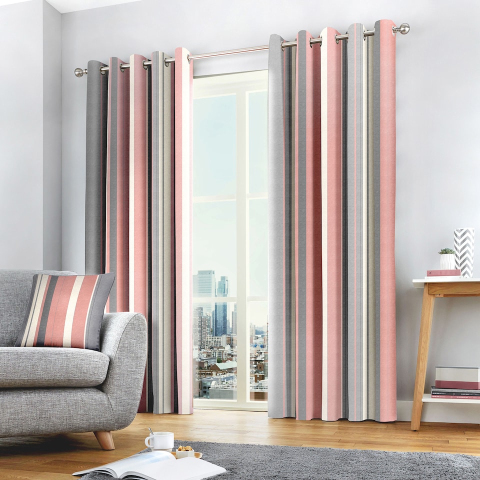 image 1 of Fusion Whitworth Stripe Eyelet Curtains Blush