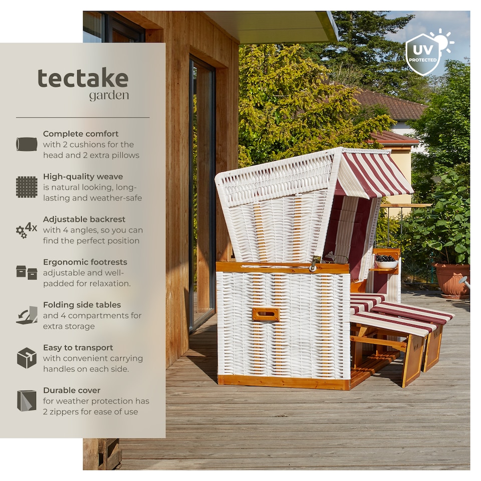 image 1 of Beach Chair Sylt with cushions, footrest and rain cover | Red | red/white | 1