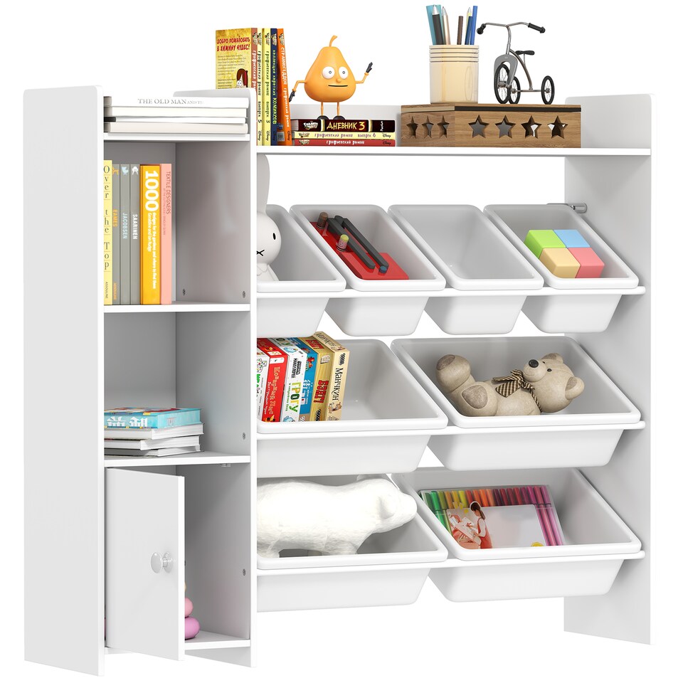 image 1 of AIYAPLAY Toy Storage Unit, with 8 Removable Bins, Storage Shelves, Cabinet, Toy Organiser, for Playroom, Kids Room, Nursery, White | White
