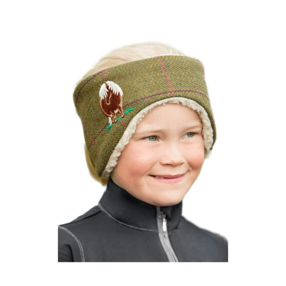 British Country Collection Childrens/Kids Fat Pony Tweed Headband - Olive - One Size Green | One Size