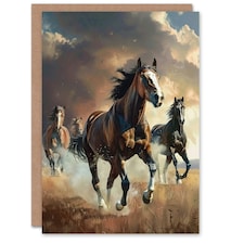 Wild Horses Galloping Field Atmospheric Sunset Him Her Birthday Card