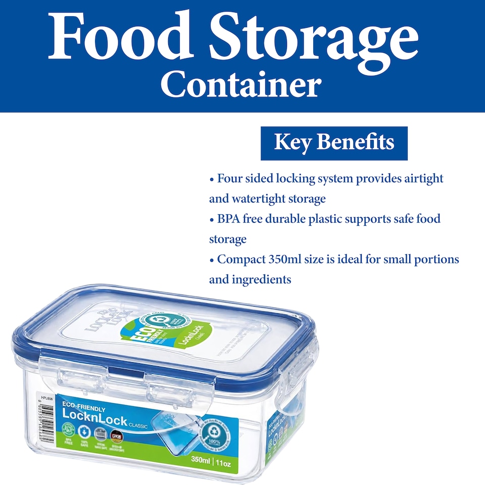 image 1 of LocknLock Classic Rectangular Food Storage Container Airtight BPA Free 350ml