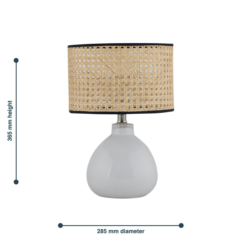 image 1 of First Choice Lighting Set of 2 Tuscan White Ceramic Lamps with Natural Cane Shade White | Brown