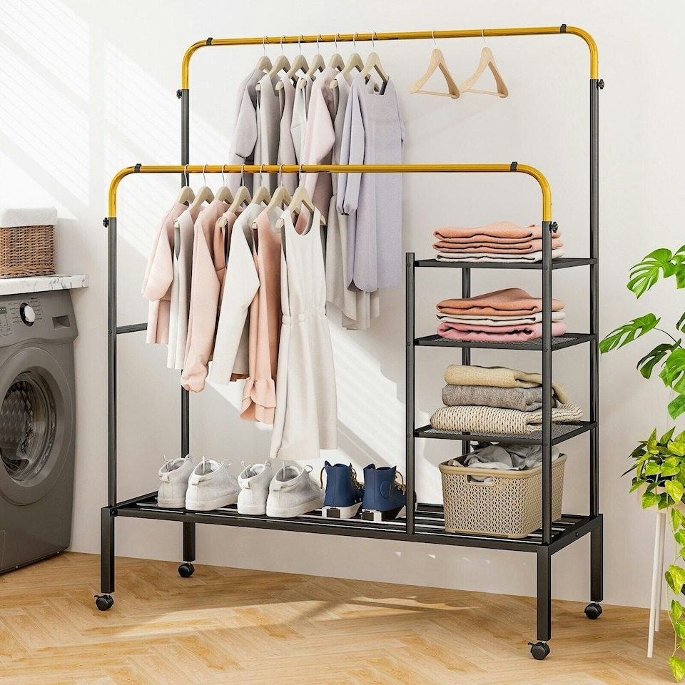 image 1 of CISTWAY Clothes Drying Rack Double Rods Garment Rack Gold